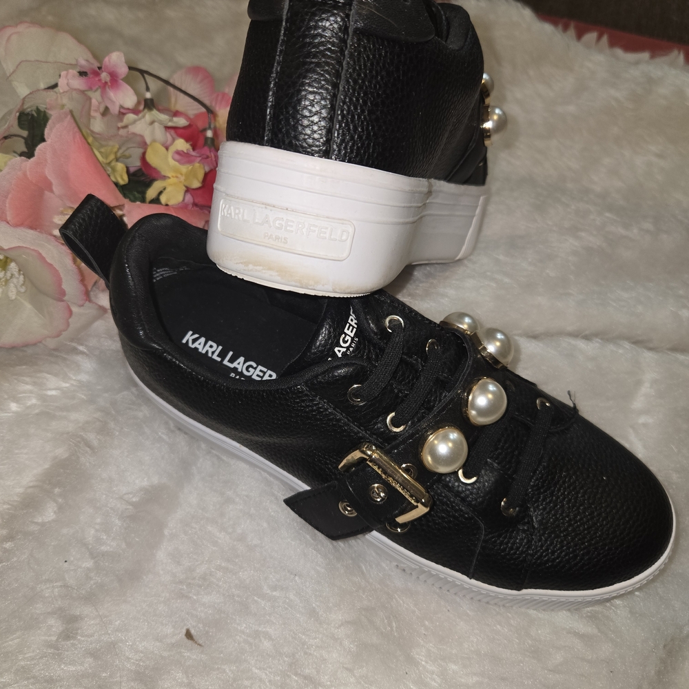 Karl Lagerfeld Black Sneakers with Pearl Embellishments - Picture 6 of 6